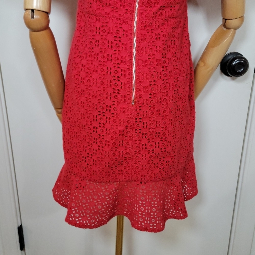 Bardot Red Eyelet Cotton Dress Off Shoulder Size 6/S - Picture 9 of 13